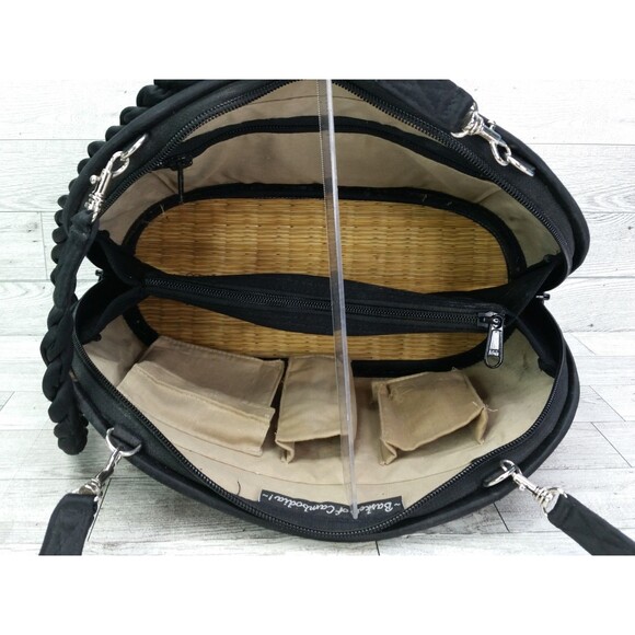 Baskets of Cambodia Crossbody Handbag Women Oval Straw Black Organizer Bag - Picture 10 of 12